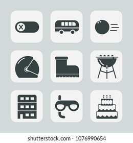 Premium set of fill icons. Such as off, travel, transport, city, pin, rider, speed, scuba, biker, dessert, control, power, energy, sweet, style, ball, switch, bus, electricity, mask, grill, bowling