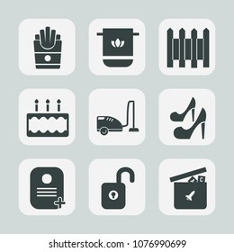 Premium set of fill icons. Such as high, fashion, white, ball, old, female, vacuum, girl, unhealthy, security, bath, dessert, wall, bathroom, lunch, identity, eat, housework, equipment, beauty, meal