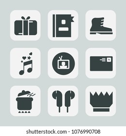 Premium set of fill icons. Such as meal, contact, music, telephone, holiday, style, dish, letter, white, gift, celebration, send, bow, phone, tv, dinner, fashion, television, information, crown, queen