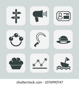 Premium set of fill icons. Such as megaphone, speaker, tool, stats, loudspeaker, garden, sailboat, chart, agriculture, choice, hat, road, sound, yacht, voice, rattle, arrow, sign, message, business