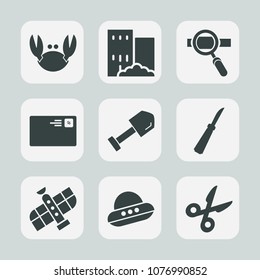 Premium set of fill icons. Such as city, orbit, restaurant, spaceship, construction, home, sea, technology, real, space, optimization, house, internet, knife, shovel, research, message, crab, business