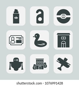 Premium set of fill icons. Such as identity, female, quiet, airplane, plane, sky, door, privacy, perfume, id, service, nature, aircraft, building, animal, aroma, futuristic, hotel, product, beauty