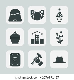 Premium set of fill icons. Such as poker, play, costume, vacation, diaper, cap, hygiene, fashion, holiday, pie, party, baby, care, object, food, harvest, plant, industry, agriculture, celebration, bed