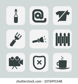 Premium set of fill icons. Such as fence, closed, fork, medical, science, light, clothing, projector, web, protection, cafe, laboratory, cappuccino, shirt, lamp, mail, video, envelope, tooth, electric