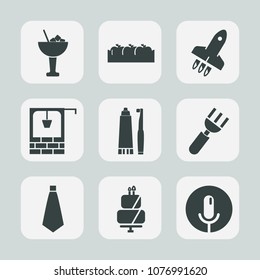 Premium set of fill icons. Such as box, bucket, lime, fruit, alcohol, old, health, microphone, spoon, record, dessert, fork, voice, rocket, food, dinner, water, toothbrush, hygiene, party, organic