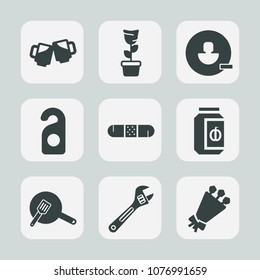 Premium set of fill icons. Such as delete, spanner, foam, user, equipment, beer, bar, interior, drink, decoration, label, mug, home, lager, medical, account, remove, flower, kitchen, wrench, privacy