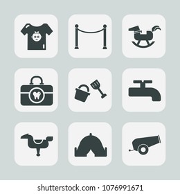 Premium set of fill icons. Such as horse, newborn, paste, brush, graphic, cute, clothes, child, toothbrush, happy, camp, shovel, weapon, adventure, outdoor, play, tent, rocking, wooden, clothing, duck