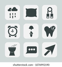 Premium set of fill icons. Such as pillow, food, presentation, web, person, seminar, cursor, sleep, autumn, wet, healthy, drop, feather, hour, day, sweet, chat, speech, health, comfortable, music, bed
