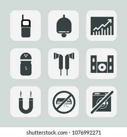 Premium set of fill icons. Such as trend, mobile, graph, ingredient, wireless, audio, ring, success, video, energy, seasoning, call, chart, pepper, conditioner, concept, music, technology, dont, air