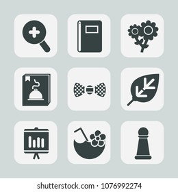 Premium set of fill icons. Such as bow, chess, drink, petal, object, document, tie, juice, strategy, magnifying, sign, annual, king, flower, floral, search, white, report, view, tree, background, zoom