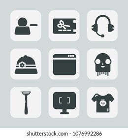 Premium set of fill icons. Such as monster, clothing, gift, kid, hat, paper, sign, monitor, account, radio, button, sound, interface, user, template, object, pictogram, computer, music, price, delete