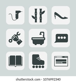 Premium set of fill icons. Such as asian, leisure, shoe, green, industry, builder, fun, clinic, library, tool, japanese, bamboo, drill, speech, helmet, education, medicine, care, construction, skating