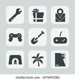 Premium set of fill icons. Such as technology, leaf, tropical, file, location, wrench, fire, home, screwdriver, gaming, box, play, button, document, pin, palm, equipment, package, paper, drill, bow