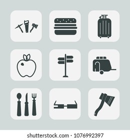Premium set of fill icons. Such as road, hamburger, luggage, ripe, repair, wrench, technology, knife, street, baggage, spanner, suitcase, travel, smart, fast, modern, van, car, vegetarian, spoon, sign