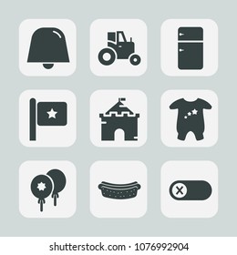 Premium set of fill icons. Such as household, fridge, food, button, america, building, clothing, internet, celebration, turn, baby, flag, nation, field, agricultural, machinery, decoration, farming