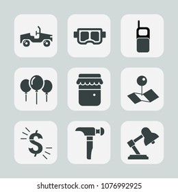 Premium set of fill icons. Such as snorkel, hammer, automobile, vehicle, honey, equipment, sea, construction, lamp, transportation, currency, saw, location, underwater, glass, white, sport, phone, jar