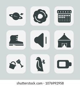 Premium set of fill icons. Such as shovel, children, cookie, sound, chocolate, dessert, audio, saturn, space, tent, event, baby, bakery, up, footwear, galaxy, volume, cake, leather, battery, bucket