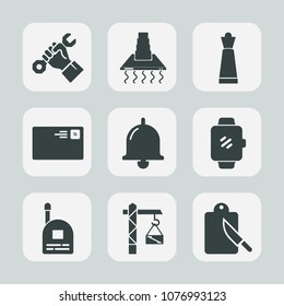 Premium set of fill icons. Such as industry, cutlery, electric, business, home, mail, occupation, sign, alarm, builder, household, cooking, smart, screen, call, technology, helmet, chess, construction
