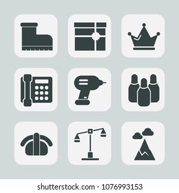 Premium set of fill icons. Such as brown, ball, sushi, fish, landscape, communication, justice, box, style, footwear, fashion, luxury, foot, seafood, birthday, gift, holiday, cone, drill, salmon, bow