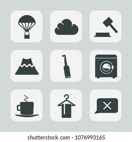 Premium set of fill icons. Such as skydiver, clothing, cup, technology, parachute, electric, cafe, sky, sign, extreme, air, lawyer, justice, crater, cloud, dental, sport, legal, volcano, fly, mountain