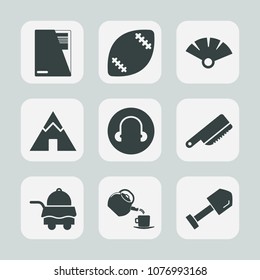 Premium set of fill icons. Such as action, construction, cup, adventure, goal, service, bedroom, fan, shovel, cutlery, white, tool, traditional, file, sport, business, grass, outdoor, sign, hotel, bed