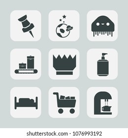 Premium set of fill icons. Such as spaceship, espresso, commerce, clean, alien, pointer, astronomy, space, astronaut, luggage, ufo, galaxy, cafe, universe, queen, planet, luxury, monster, coffee, pin