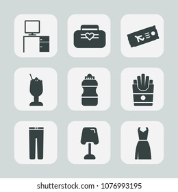 Premium set of fill icons. Such as style, food, work, glass, bottle, desk, potato, fashion, female, background, drink, home, ticket, flight, vacation, airplane, travel, workplace, modern, bar, plane