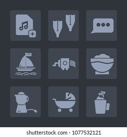 Premium set of fill icons. Such as message, child, restaurant, cheese, board, teapot, wind, grater, pram, equipment, web, bubble, speech, kitchen, sport, object, add, music, kid, baby, chef, vacation