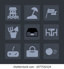 Premium set of fill icons. Such as bag, tool, ball, office, fun, waving, sand, game, play, vessel, beach, state, dinner, vacation, island, bowling, houseboat, file, sport, nation, toy, patriotism, pin