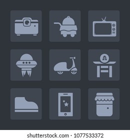 Premium set of fill icons. Such as communication, mobile, ride, bicycle, bedroom, media, footwear, sign, luxury, tray, japanese, phone, bed, bike, projector, honey, drum, space, room, white, japan, tv