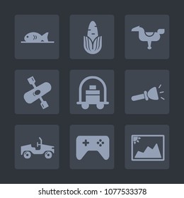 Premium set of fill icons. Such as lamp, service, coffee, photo, river, corn, horse, vegetable, happy, electric, luggage, meat, vegetarian, yellow, baggage, organic, hotel, light, shine, healthy, game