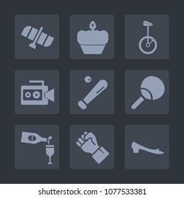 Premium set of fill icons. Such as chocolate, glass, equipment, dessert, muffin, human, ping, circus, concept, bakery, handle, alcohol, cake, red, fashion, hand, people, cookie, sweet, video, drink