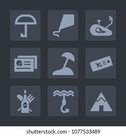 Premium set of fill icons. Such as fitness, fly, rain, childhood, adventure, ticket, leisure, palm, alcohol, biking, weather, glass, meteorology, protection, joy, happy, camp, sign, plane, mountain