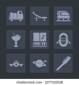 Premium set of fill icons. Such as van, musical, office, fitness, departure, planet, note, delivery, lemon, plane, lime, shipping, ship, saturn, train, party, boat, sailboat, cocktail, transport, ice