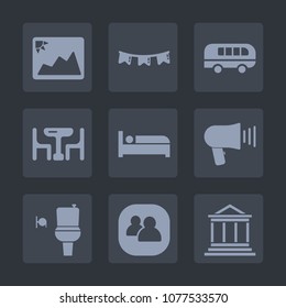 Premium set of fill icons. Such as bank, transportation, photo, banking, wc, money, picture, old, hotel, holiday, celebration, group, bathroom, road, bed, business, photography, public, communication