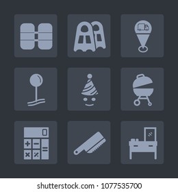Premium set of fill icons. Such as table, pin, fork, travel, cabinet, web, drop, marker, pressure, water, map, interior, kitchen, knife, location, underwater, clown, home, fun, cylinder, oxygen, grill