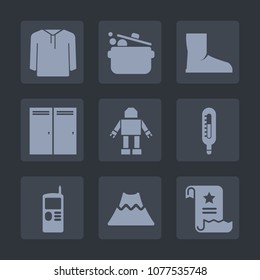 Premium set of fill icons. Such as paper, fashion, vintage, telephone, jacket, spoon, kitchen, volcano, shirt, cell, cooking, mobile, document, crater, office, landscape, machine, phone, door, black