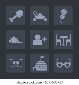 Premium set of fill icons. Such as table, grass, igloo, glasses, hippie, arctic, house, style, concert, speech, mover, sound, headwear, screwdriver, sign, add, furniture, fashion, studio, drill, ice