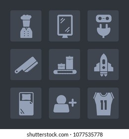 Premium set of fill icons. Such as electricity, road, craft, plug, spaceship, banner, sign, traffic, suitcase, luggage, city, energy, bag, silverware, kitchen, head, electric, technology, travel, add