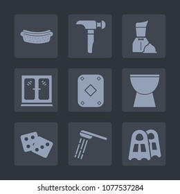 Premium set of fill icons. Such as modern, saw, lunch, water, musical, plate, equipment, eat, success, hygiene, food, cabinet, restaurant, bath, sausage, sport, kitchen, drill, game, fast, waiter, sea