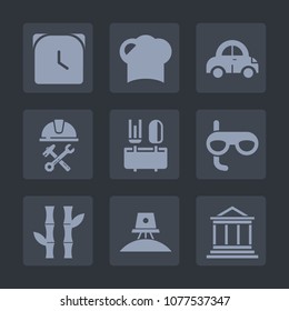 Premium set of fill icons. Such as dinner, food, clock, cuisine, transportation, hat, spoon, scuba, banking, cook, exploration, nature, construction, watch, bamboo, transport, asian, speed, astronaut