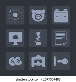 Premium set of fill icons. Such as earth, energy, full, piggy, door, christmas, piglet, green, animal, cloud, power, galaxy, swine, plant, solar, hog, room, text, write, dessert, snack, sign, planet