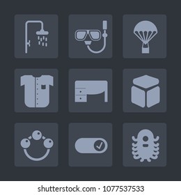 Premium set of fill icons. Such as baby, table, underwater, shirt, skydiving, ufo, parachute, white, office, extreme, snorkel, desk, jump, mask, shower, sport, sky, sea, snorkeling, water, toy, alien