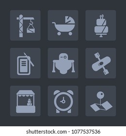 Premium set of fill icons. Such as pointer, grocery, kayaking, time, location, supermarket, market, cyborg, activity, building, suzuri, river, alarm, construction, pram, shop, water, saw, dessert, map