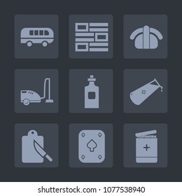 Premium set of fill icons. Such as newspaper, beverage, travel, chemistry, housework, roll, glass, poker, equipment, science, vacuum, japan, medicine, bottle, cutlery, fish, salmon, vehicle, food, bus