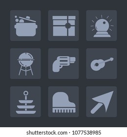 Premium set of fill icons. Such as gift, hot, fantasy, spoon, package, magic, handgun, sign, food, box, cursor, music, pistol, web, cook, cooking, guitar, firearm, bow, gun, birthday, army, grilling