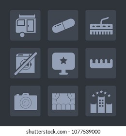 Premium set of fill icons. Such as piano, comb, bed, black, sound, travel, hotel, web, musical, transport, instrument, sign, keyboard, music, journey, photographer, camper, adventure, capsule, pill