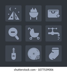 Premium set of fill icons. Such as camp, child, web, grill, sound, meat, brush, sale, bbq, bathroom, store, warm, baby, bag, tent, faucet, tap, makeup, barbecue, food, album, landscape, sausage, add
