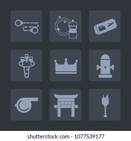 Premium set of fill icons. Such as business, wineglass, clean, referee, whistle, plane, alcohol, air, mop, safety, torii, red, ticket, chain, white, crown, equipment, flight, drink, bar, department