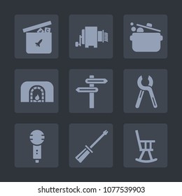 Premium set of fill icons. Such as karaoke, office, knife, furniture, cook, direction, pasta, banner, repair, play, duck, tool, toy, song, child, food, industrial, bear, car, reparation, cooking, fire